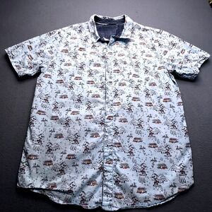 RF Brand MFG Camping Print Button Up Men Large Light Blue MEFS0A2810-A Excellent